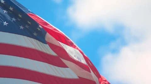 American Flag Blowing in the Wind Stock Footage 90492875