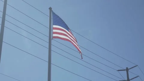 American Flag blowing in the wind Slow Motion Summer Day 1080p 库存影片 138837868