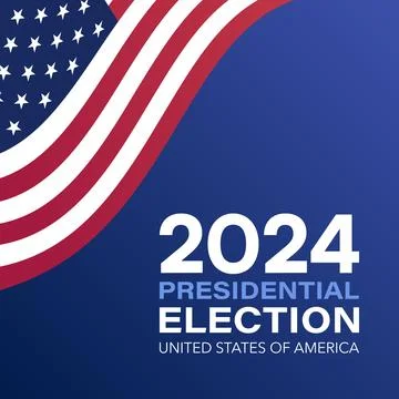American Flag on Blue Gradient Background with 2024 Presidential Election Stock Illustration