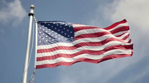 American flag, blue sky 스톡 동영상 54688648