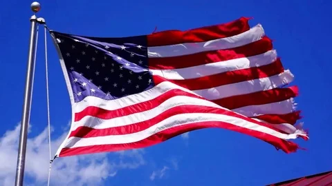 American Flag with Blue Sky Stock Footage 81605935