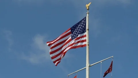 American flag in blue sky Stock Footage 90925529