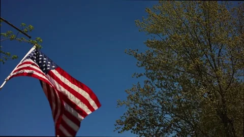 American Flag - Blue sky Stock Footage 133368355