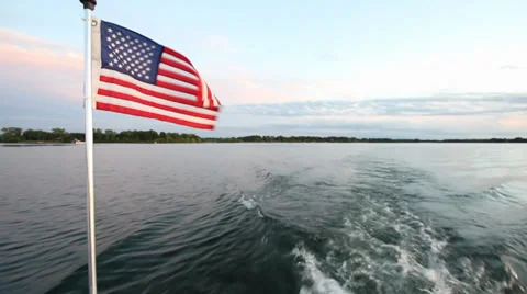 American Flag on Boat Stock Footage 29803418
