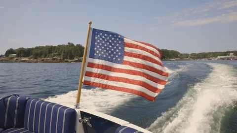 American Flag on Boat Stock Footage