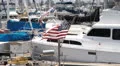 American Flag on Boats In Marina HD Footage