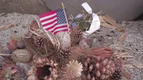 American Flag At the Bottom of World War 2 Monument Stock Footage 325352336