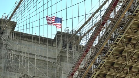 American Flag Brooklyn bridge Stock Footage 119598279