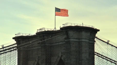 American Flag Brooklyn Bridge Stock Footage 119773875