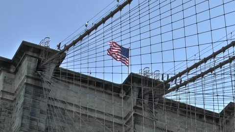 American Flag Brooklyn Bridge Stock Footage 120985292