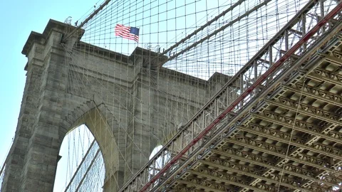 American Flag Brooklyn Bridge Stock Footage 123772010
