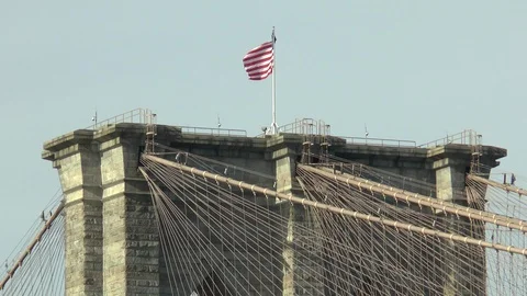 American Flag Brooklyn Bridge Stock Footage 124477220