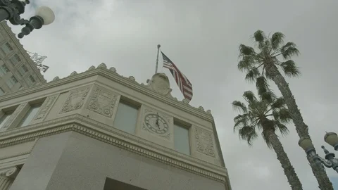 American flag on a building. Abandoned empty city. Raw color 스톡 동영상 127120059