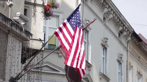 American flag on the building Video stock 81070664