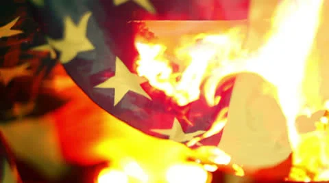 American flag burning burn Stock Footage