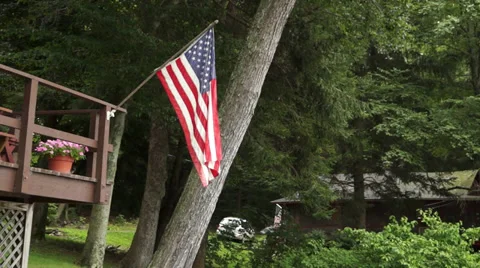American Flag at Cabin Stock Footage 34278740
