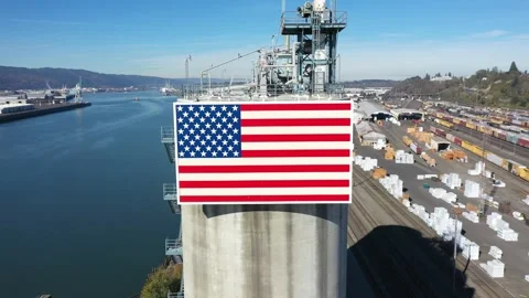 American Flag on Cement Silo Stock Footage 146299925