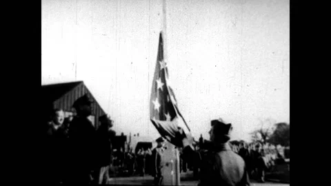 American Flag Ceremony 1945 Stockbeeldmateriaal 217968079