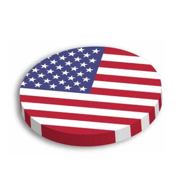 American flag circle 3D button with dropped shadow on white background. United 库存插图