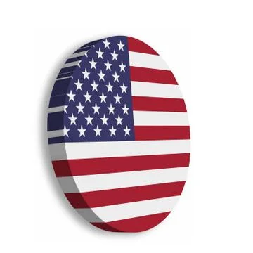 American flag circle 3D button with dropped shadow on white background. United Stock Illustration