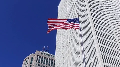 American Flag in City Stock Footage 72362161