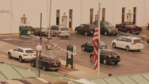 American Flag in a City Stockbeeldmateriaal 88792854