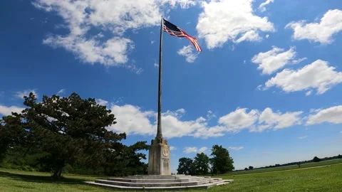 American Flag, Clouds, Flagpole, USA, 4K Wide Angle Video stock 156989359