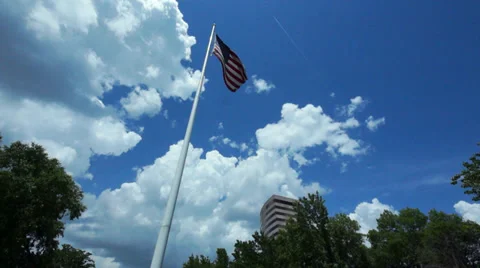 American Flag with clouds low angle Stock Footage 39806330