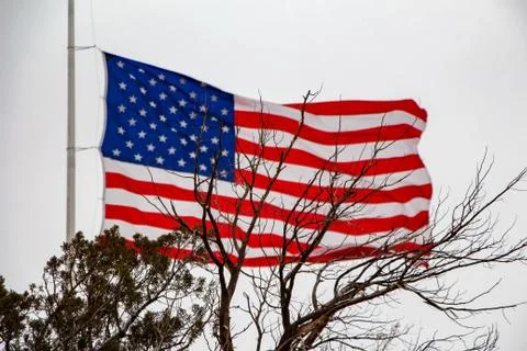 American Flag in the cloudy sky Stock-Fotos