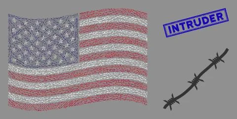 American Flag Collage of Barbed Wire and Textured Intruder Seal Stock Illustration