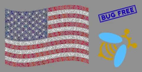American Flag Collage of Bee and Grunge Bug Free Stamp Stock Illustration