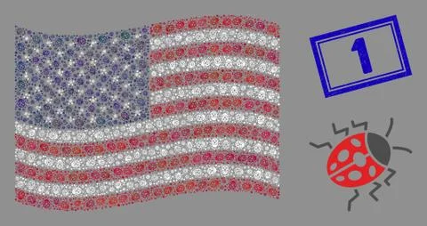 American Flag Collage of Ladybird Bug and Scratched 1 Seal Stock Illustration