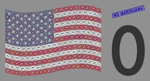 American Flag Collage of Zero Digit and Scratched No Marihuana Stamp Ilustração Stock