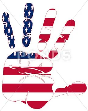 American flag colors on hand print impression Stock Illustration