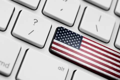 American flag on computer key Stock-Fotos