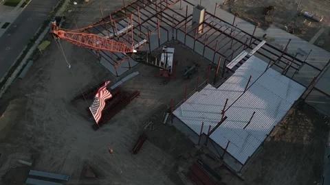 American Flag On Crane Stock Footage 251094577