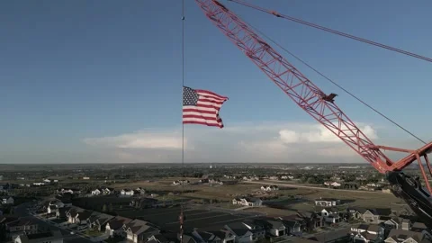 American Flag On Crane Stock Footage 251507885