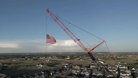 American Flag On Crane Stock Footage 251507903