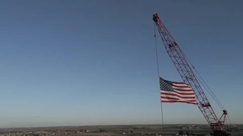 American Flag On Crane Stock Footage 251507917