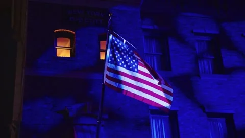 American Flag with Dark Ominous Background, Dark and Shadowed Concept Stock Footage 297739785