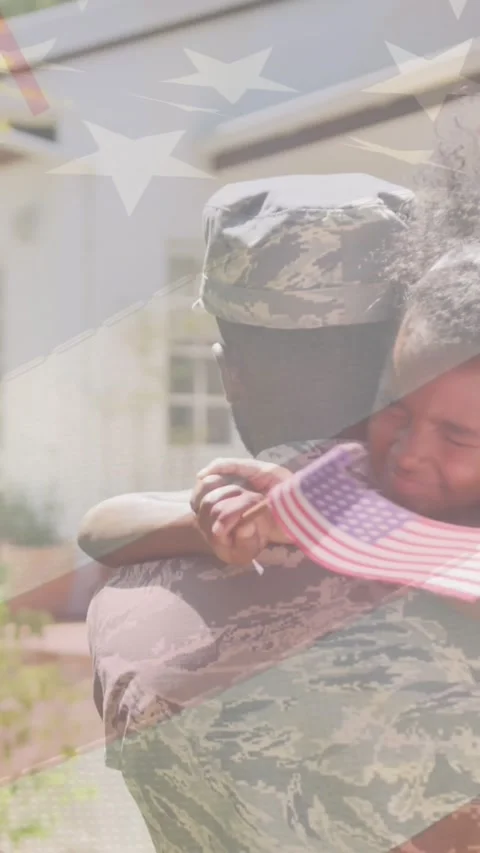 American flag design overlay against african american soldier in uniform his Stock Footage 344636465