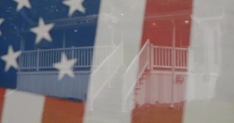 American Flag DIsplayed at Park Model Camper at Family Campground Stock Footage 111983539