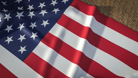 American Flag Draped Across a Rustic Wooden Surface 3d render. Stock Illustration