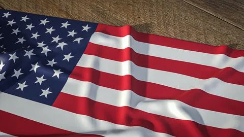 American Flag Draped Across a Rustic Wooden Surface 3d render. Stock Photos