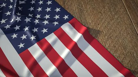American Flag Draped Across a Rustic Wooden Surface 3d render. Stock Photos