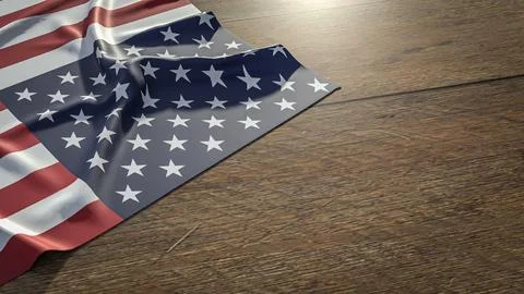 American Flag Draped Across a Rustic Wooden Surface 3d render. Stock Photos