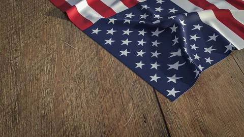 American Flag Draped Across a Rustic Wooden Surface 3d render. Stock Photos