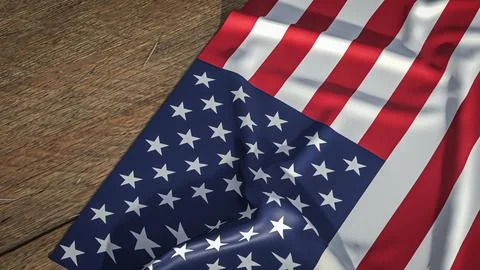 American Flag Draped Across a Rustic Wooden Surface 3d render. Stock Photos