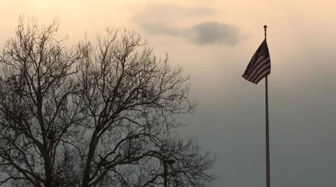 American Flag at Dusk Stock Footage 49018761
