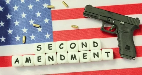 American flag features cubes Second Amendment and firearm Stock Footage 283794783